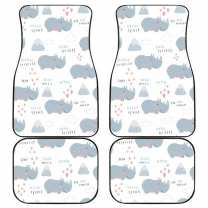 Cute Rhino Heart Pattern Front And Back Car Mats