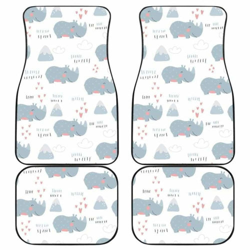 Cute Rhino Heart Pattern Front And Back Car Mats