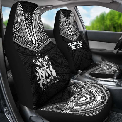 Norfolk Island Car Seat Cover - Norfolk Island Coat Of Arms Polynesian Chief Tattoo Black Version -