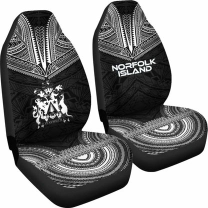 Norfolk Island Car Seat Cover - Norfolk Island Coat Of Arms Polynesian Chief Tattoo Black Version -