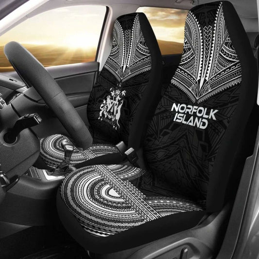 Norfolk Island Car Seat Cover - Norfolk Island Coat Of Arms Polynesian Chief Tattoo Black Version -