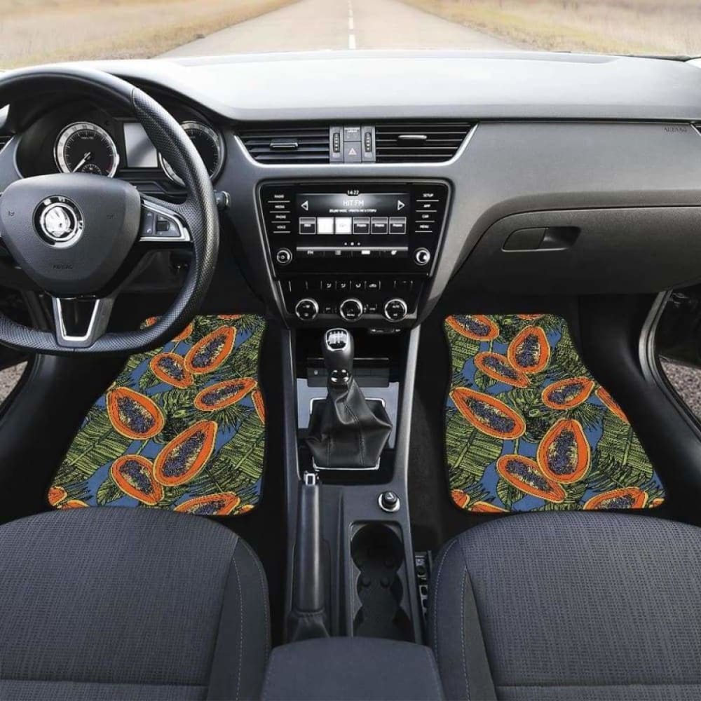 Colorful Papaya Tropical Leaves Front And Back Car Mats