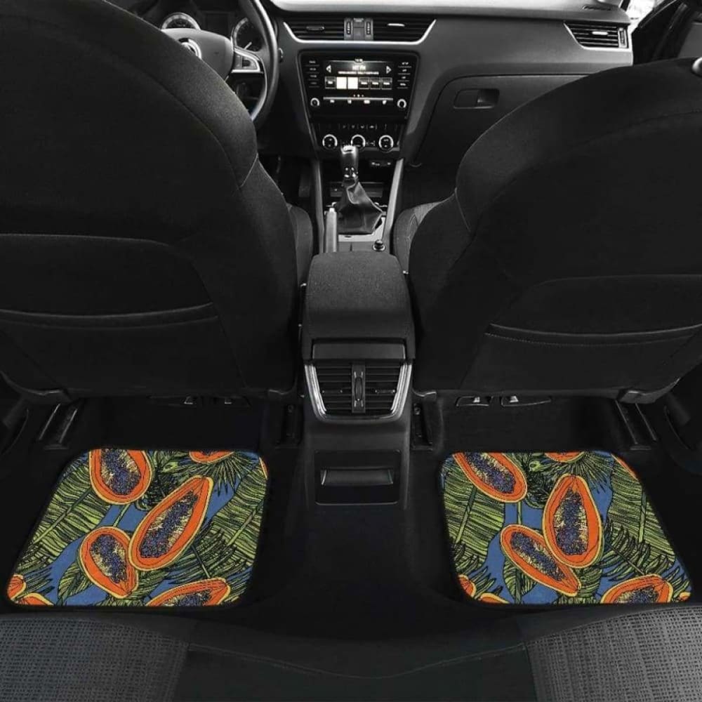Colorful Papaya Tropical Leaves Front And Back Car Mats