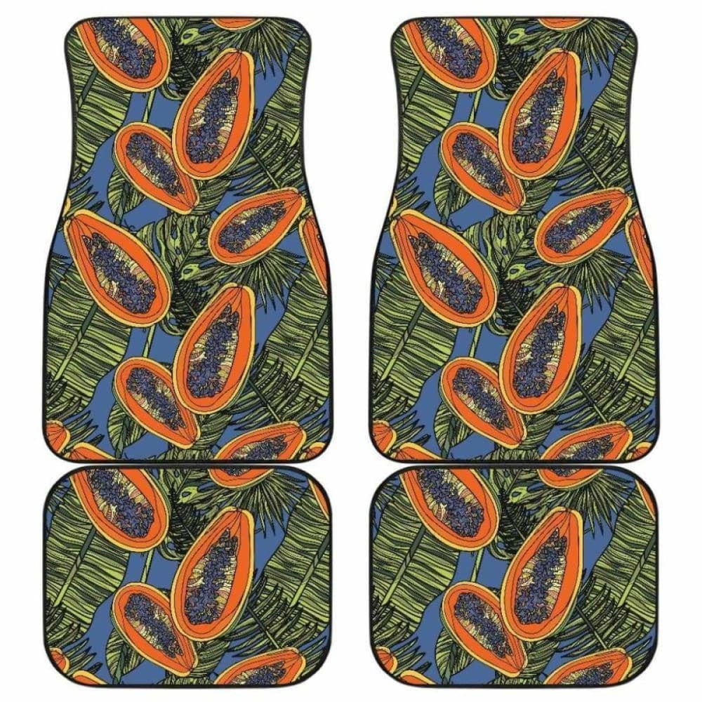 Colorful Papaya Tropical Leaves Front And Back Car Mats