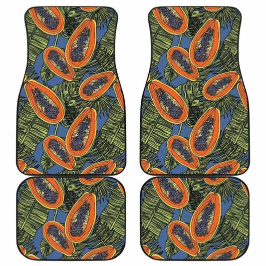 Colorful Papaya Tropical Leaves Front And Back Car Mats