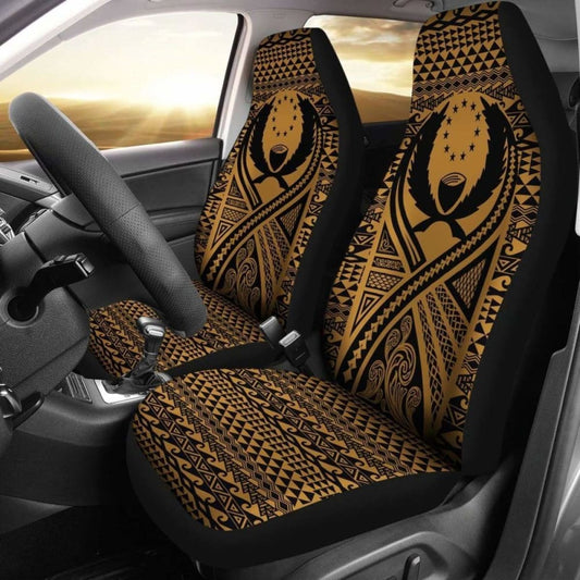 Pohnpei Car Seat Cover - Pohnpei Flag Polynesian Tattoo Gold -