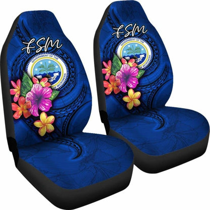Federated States Of Micronesia Car Seat Covers - Floral With Seal Blue -