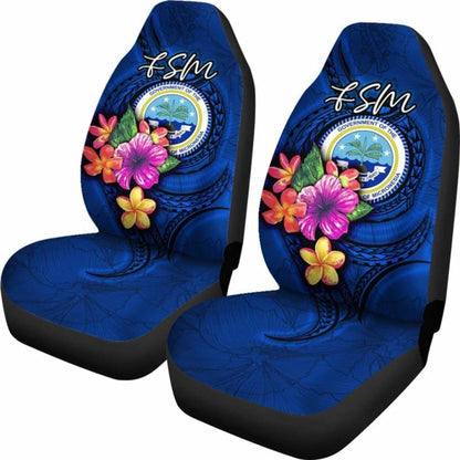 Federated States Of Micronesia Car Seat Covers - Floral With Seal Blue -