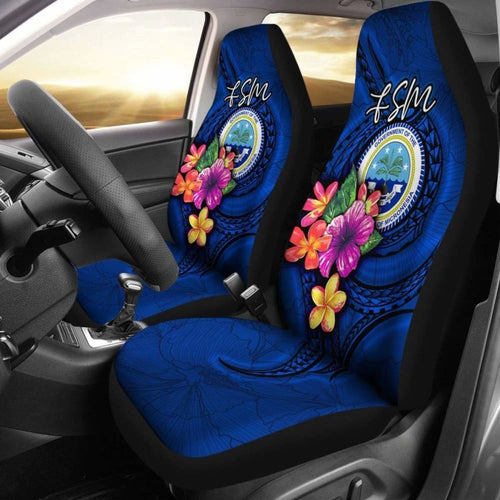 Federated States Of Micronesia Car Seat Covers - Floral With Seal Blue -