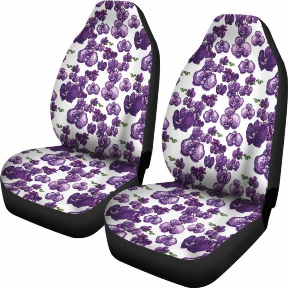 White And Purple Orchid Flower Pattern Car Seat Covers