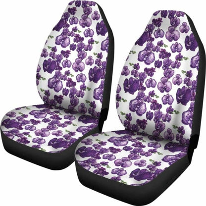 White And Purple Orchid Flower Pattern Car Seat Covers