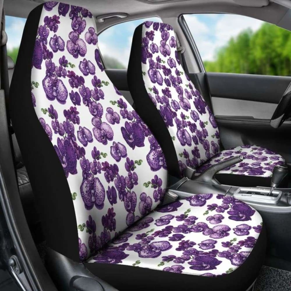 White And Purple Orchid Flower Pattern Car Seat Covers