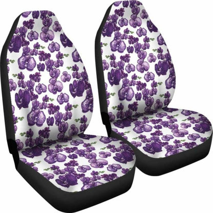 White And Purple Orchid Flower Pattern Car Seat Covers