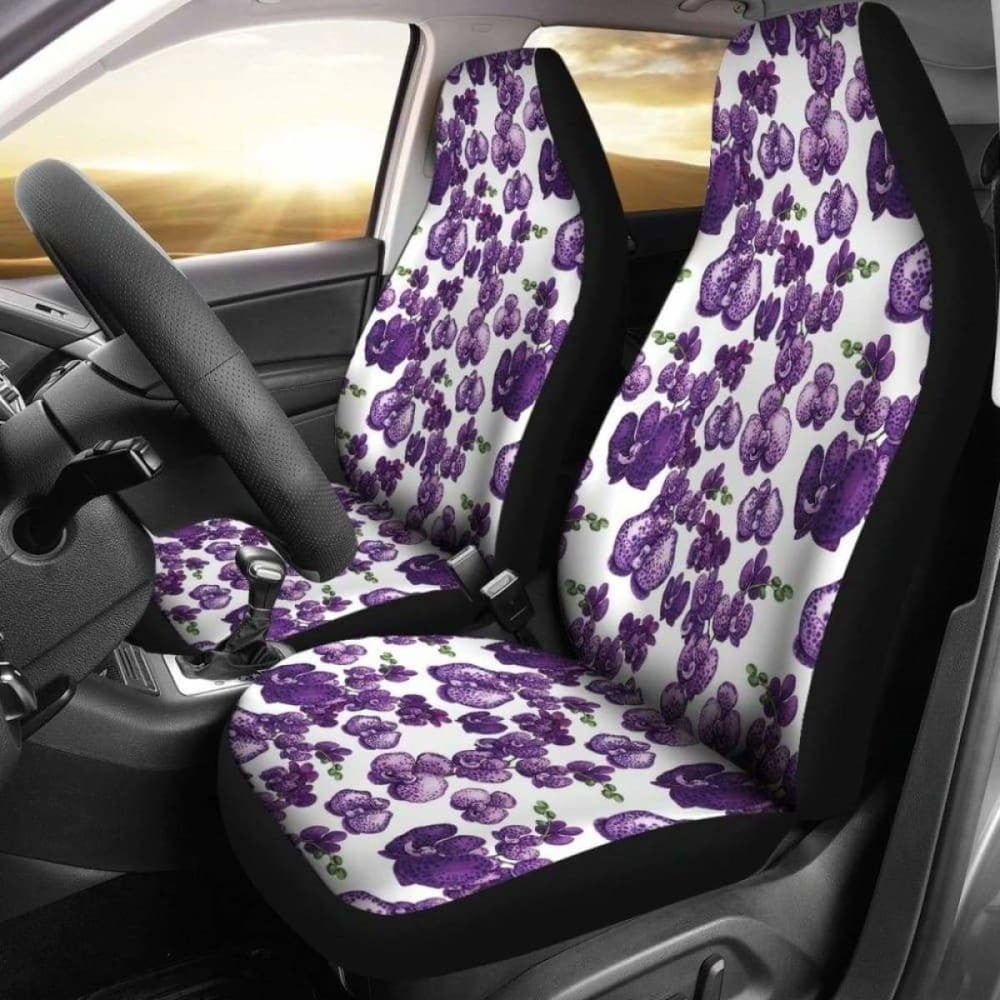 White And Purple Orchid Flower Pattern Car Seat Covers