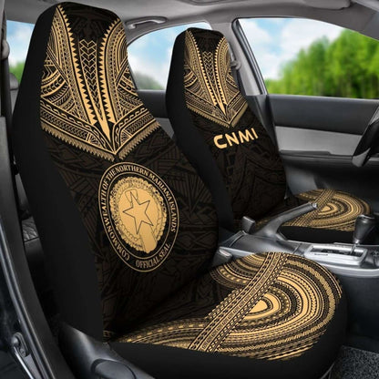 Northern Mariana Islands Car Seat Cover - C N M I Seal Polynesian Chief Tattoo Gold Version -