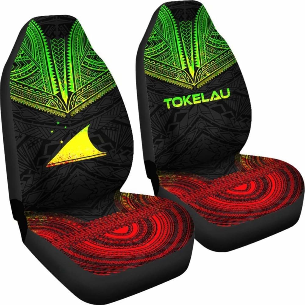 Tokelau Car Seat Cover - Tokelau Flag Polynesian Chief Tattoo Reggae Version -