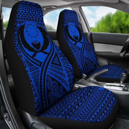 Pohnpei Car Seat Cover - Pohnpei Flag Polynesian Tattoo Blue -