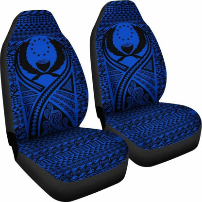 Pohnpei Car Seat Cover - Pohnpei Flag Polynesian Tattoo Blue -