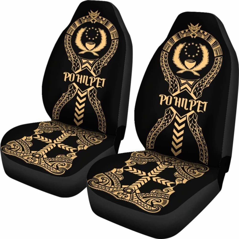 Pohnpei Car Seat Covers - Pohnpei Flag Micronesian Tribal Gold -