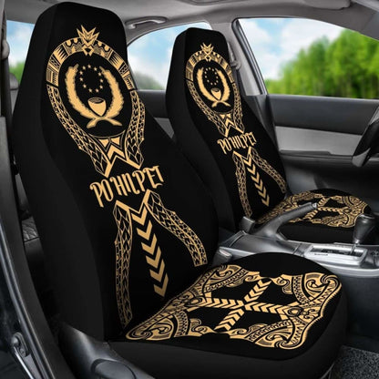 Pohnpei Car Seat Covers - Pohnpei Flag Micronesian Tribal Gold -