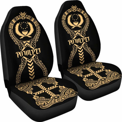 Pohnpei Car Seat Covers - Pohnpei Flag Micronesian Tribal Gold -