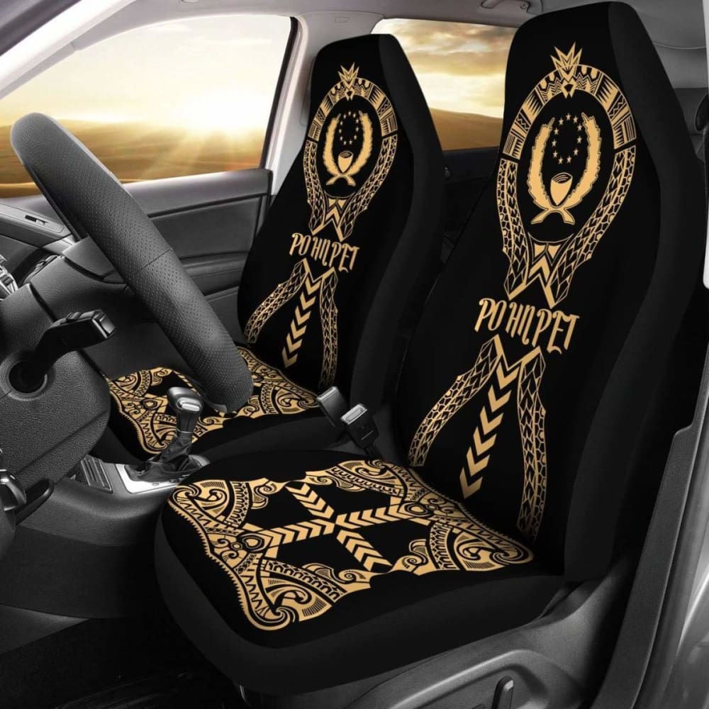 Pohnpei Car Seat Covers - Pohnpei Flag Micronesian Tribal Gold -
