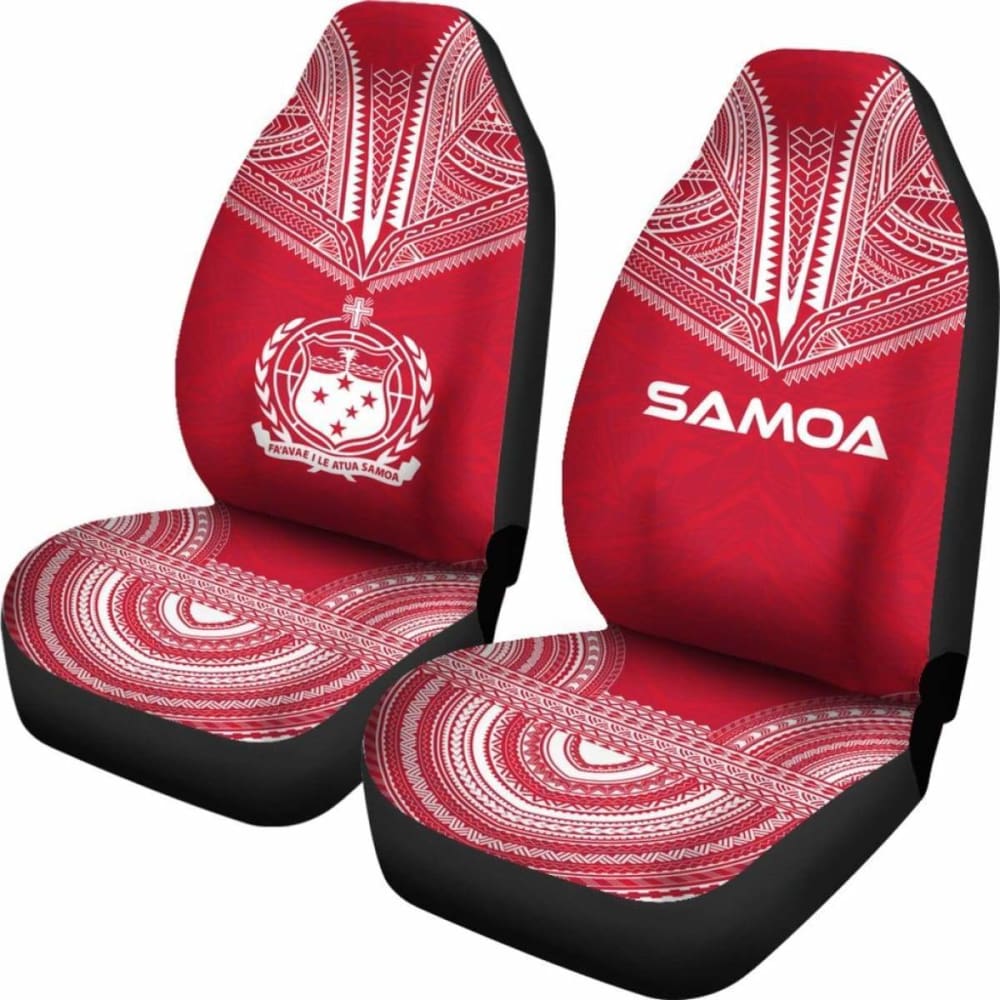 Samoa Car Seat Cover - Samoa Coat Of Arms Polynesian Chief Tattoo Red Version -