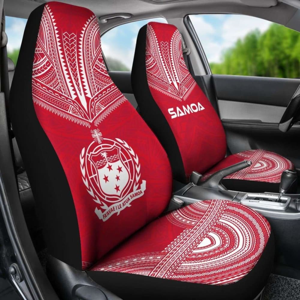Samoa Car Seat Cover - Samoa Coat Of Arms Polynesian Chief Tattoo Red Version -
