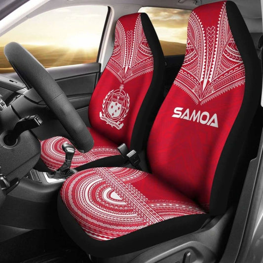 Samoa Car Seat Cover - Samoa Coat Of Arms Polynesian Chief Tattoo Red Version -