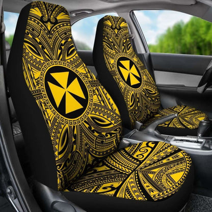 Wallis And Futuna Car Seat Cover - Wallis And Futuna Coat Of Arms Polynesian Gold Black