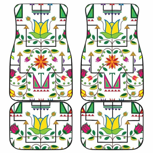Geometric Floral Summer-White Set Of Car Floor Mats