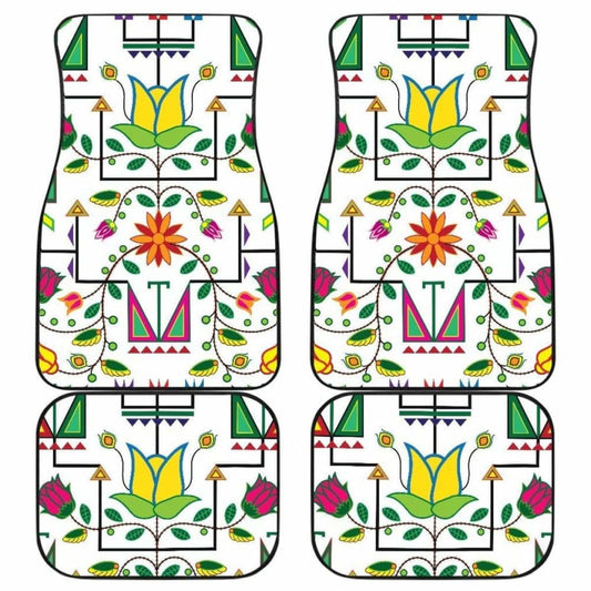 Geometric Floral Summer-White Set Of Car Floor Mats