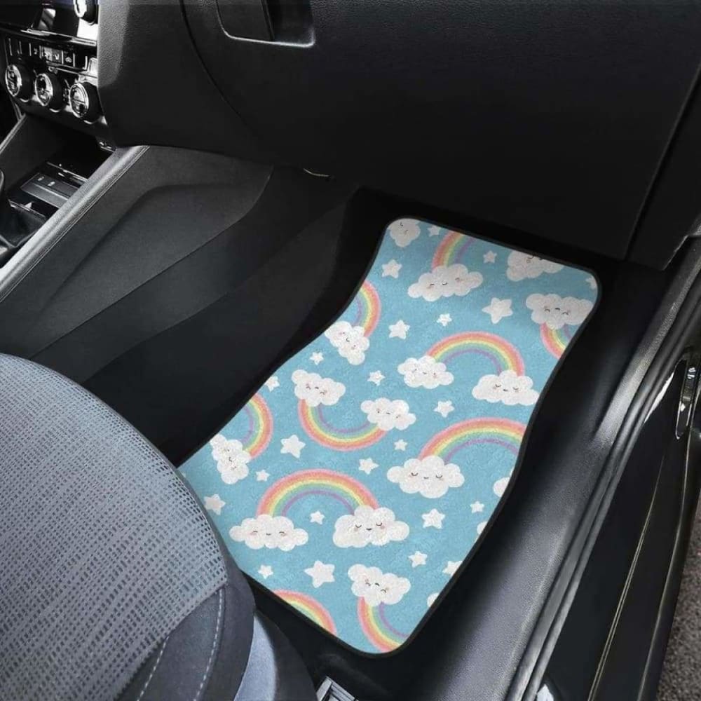 Cute Rainbow Clound Star Pattern Blue Background Front And Back Car Mats