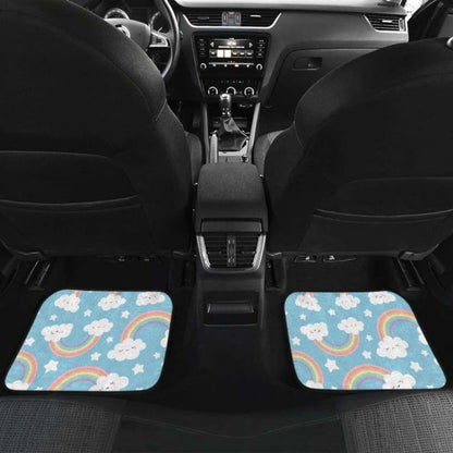Cute Rainbow Clound Star Pattern Blue Background Front And Back Car Mats