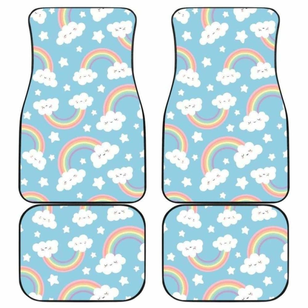 Cute Rainbow Clound Star Pattern Blue Background Front And Back Car Mats