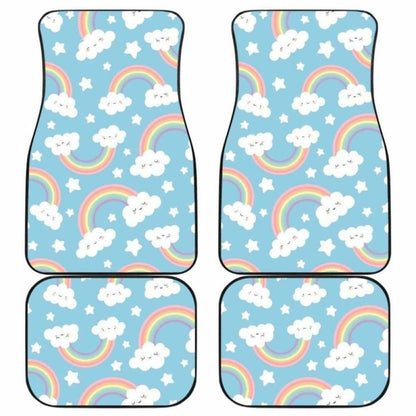 Cute Rainbow Clound Star Pattern Blue Background Front And Back Car Mats