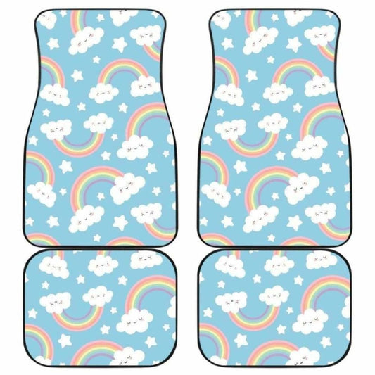 Cute Rainbow Clound Star Pattern Blue Background Front And Back Car Mats