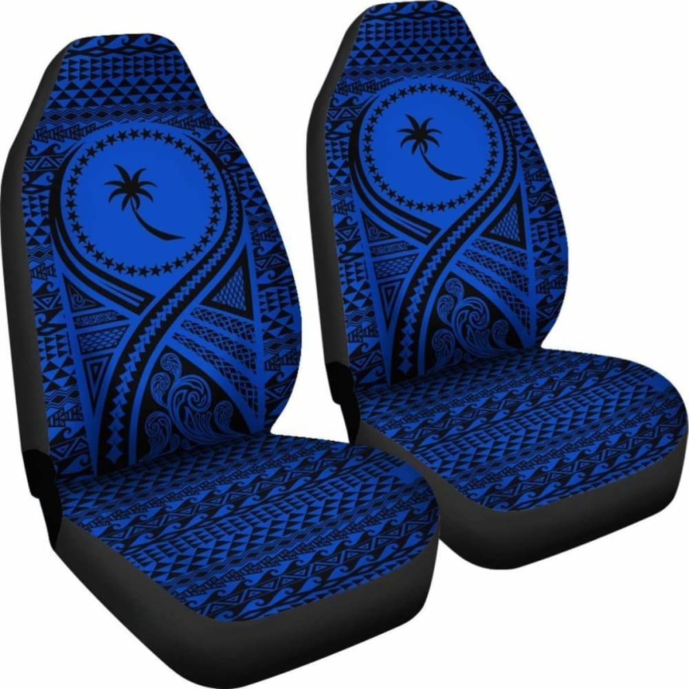 Chuuk Car Seat Cover - Chuuk Flag Polynesian Tattoo Blue -