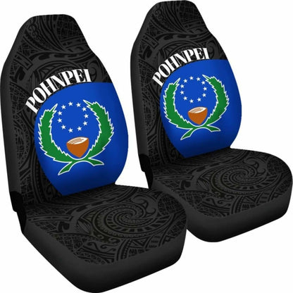 Pohnpei Car Seat Covers - Pohnpei Flag Polynesian Tattoo -