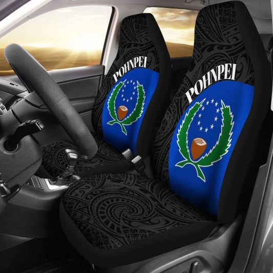 Pohnpei Car Seat Covers - Pohnpei Flag Polynesian Tattoo -