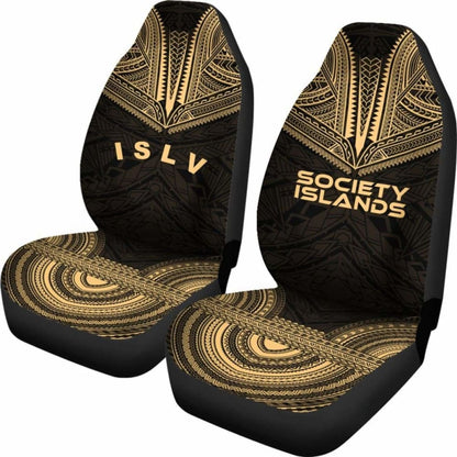 Society Islands Car Seat Cover - Society Islands Flag Polynesian Chief Tattoo Gold Version -