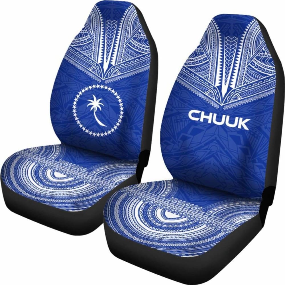 Chuuk Car Seat Cover - Chuuk Flag Polynesian Chief Tattoo Blue Version -