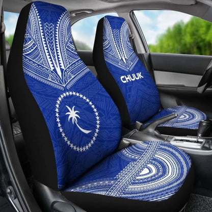 Chuuk Car Seat Cover - Chuuk Flag Polynesian Chief Tattoo Blue Version -