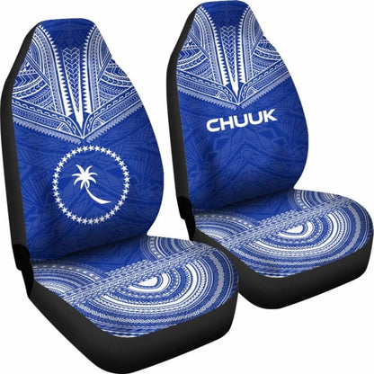 Chuuk Car Seat Cover - Chuuk Flag Polynesian Chief Tattoo Blue Version -