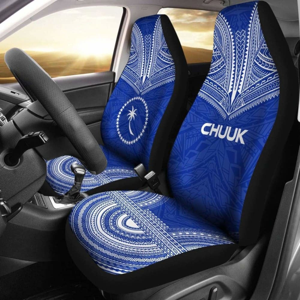 Chuuk Car Seat Cover - Chuuk Flag Polynesian Chief Tattoo Blue Version -