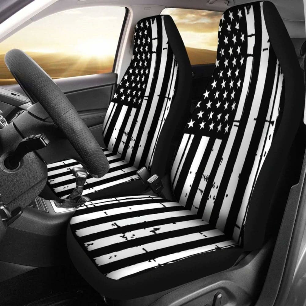 Black And White Stars Stripes Patriotic Car Seat Covers Set Of
