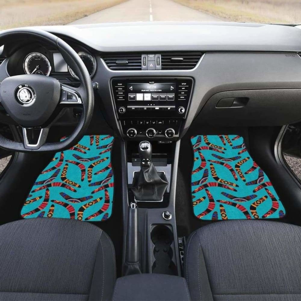 Boomerang Australian Aboriginal Ornament Blue Background Front And Back Car Mats