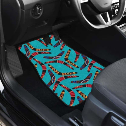Boomerang Australian Aboriginal Ornament Blue Background Front And Back Car Mats
