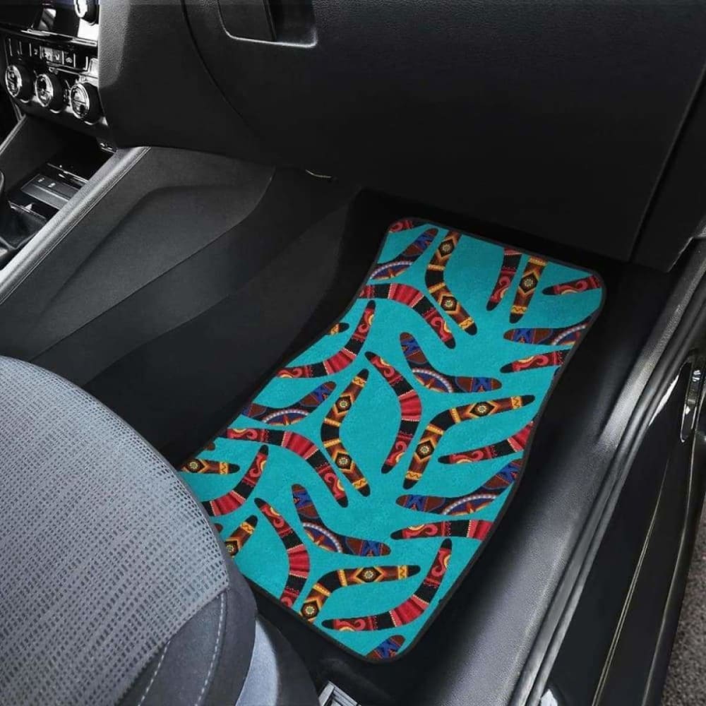 Boomerang Australian Aboriginal Ornament Blue Background Front And Back Car Mats