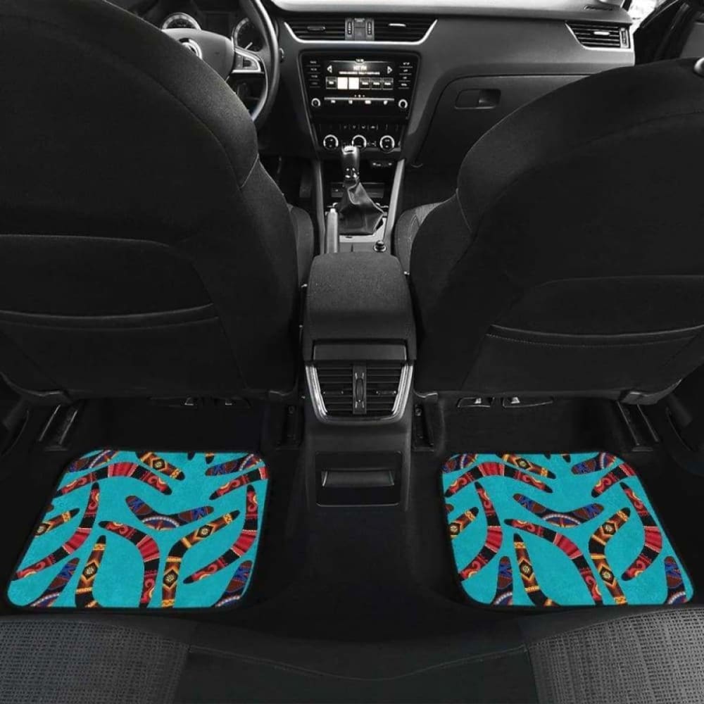 Boomerang Australian Aboriginal Ornament Blue Background Front And Back Car Mats
